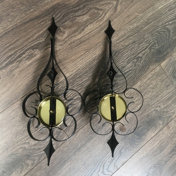 Vintage Black Brass Metal Candlestick Wall Hanging - Picture 8 of 8